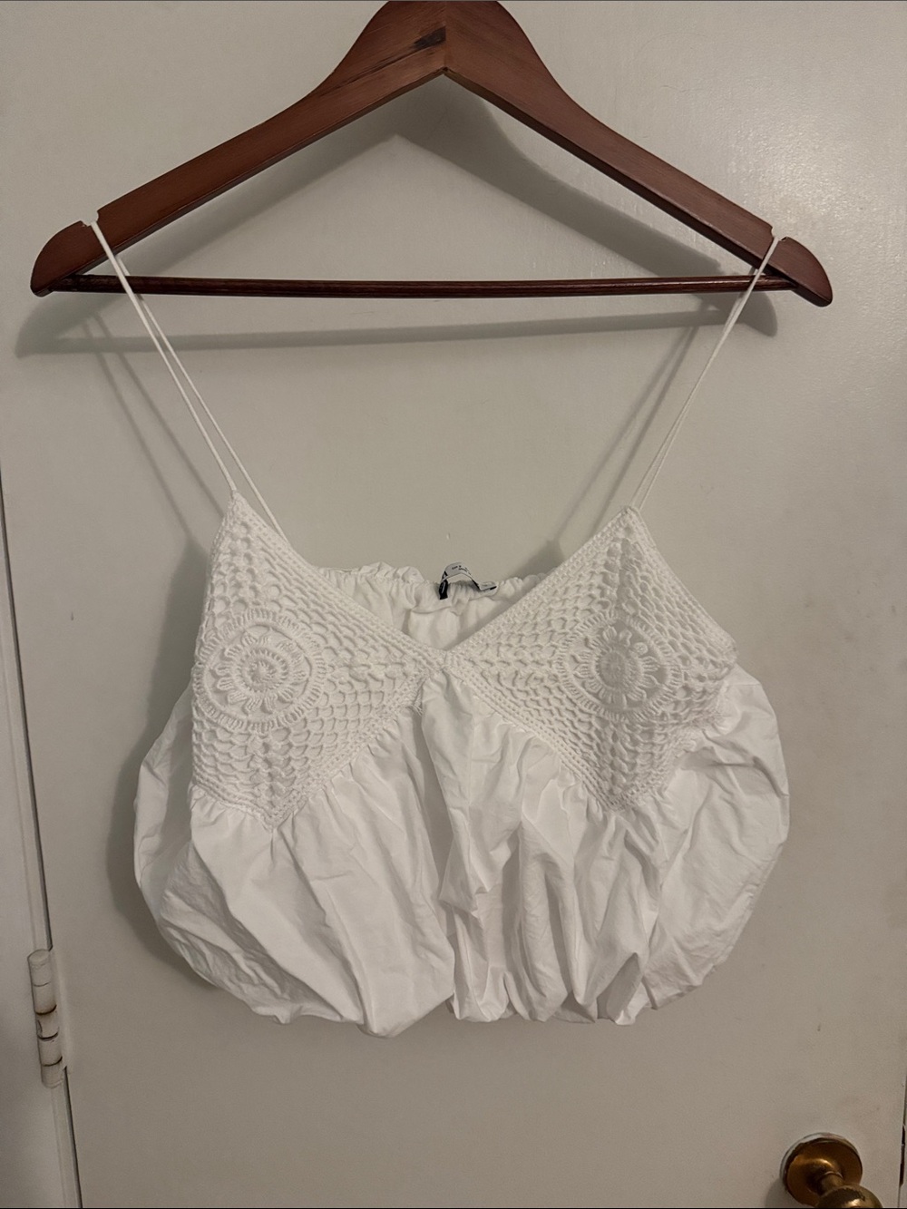 Zara White Crochet Bust Spaghetti Strap Camisole
